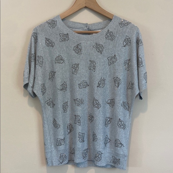 Zadig & Voltaire -Grey Metallic Linen Top – Shimmer Knit Tee - Picture 4 of 10